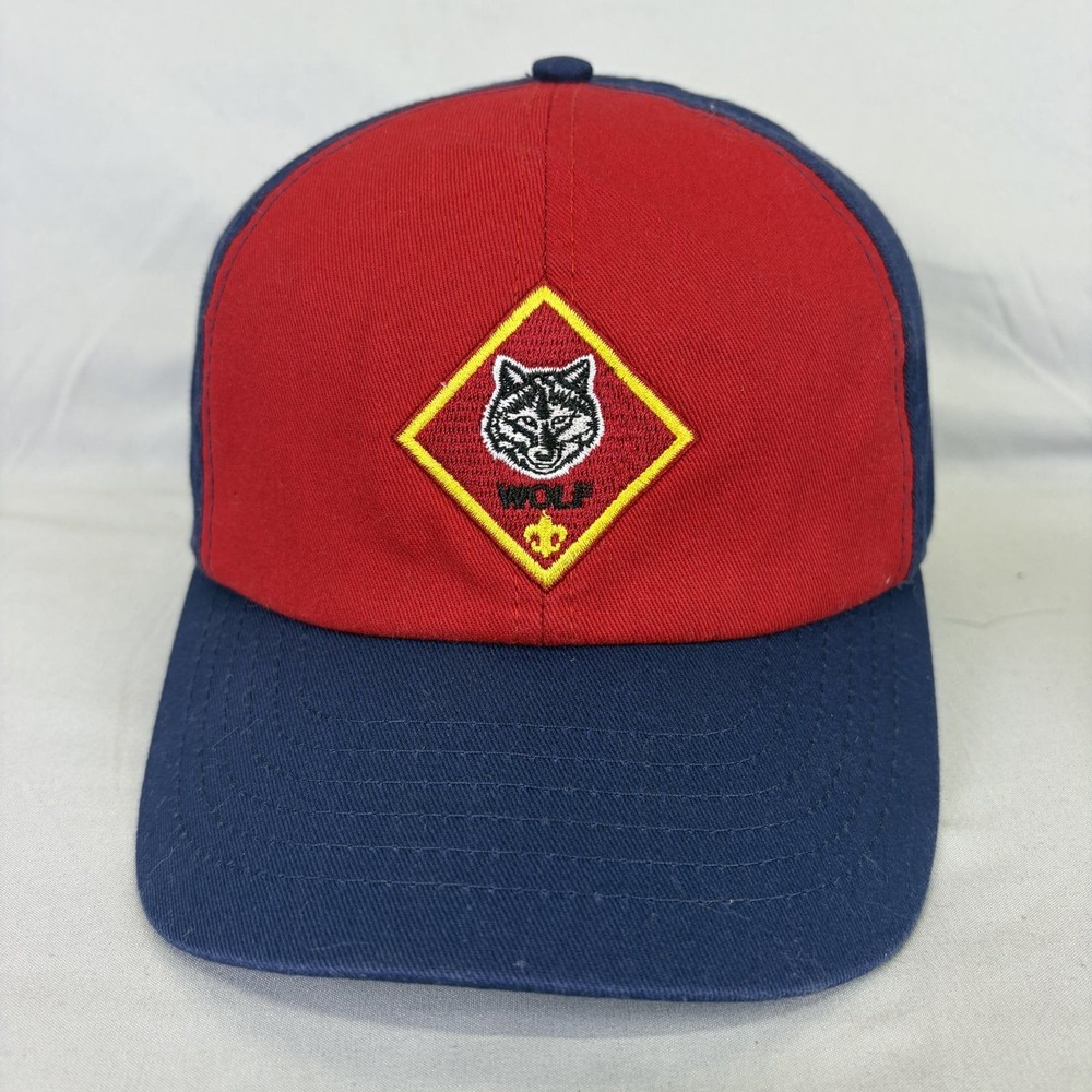 Cub Scouts Wolf Rank Hat Baseball Cap Boys Large Blue Red Embroidered Patch